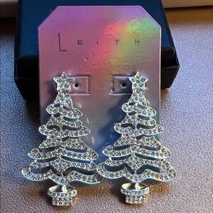Nordstrom by Leith Festive Silver Crystal Pavé Christmas Tree Statement Earrings